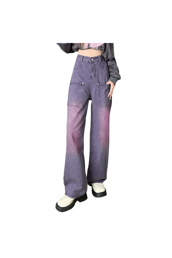 Women Baggy Jeans Trousers with High Waist E Girl Style Streetwear Casual Denim Trousers Loose Straight Leisure Trousers Temp Life Leggings High Waist Women Pants 20w Womens Pants Denim Knit