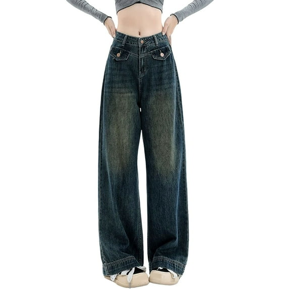 Women Baggy Jeans Trousers With High Waist E Girl Style Streetwear Casual Vintage Denim Trousers Loose Straight Leisure Trousers