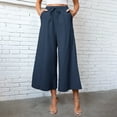 thumbnail image 1 of Women Baggy Pants Spring Flowy Business Casual Plain Elastic Waist Drawstring Wide Leg Capri Pants Summer Relaxed Loose Work Running Hiking Plus Size Sweatpants, 1 of 7
