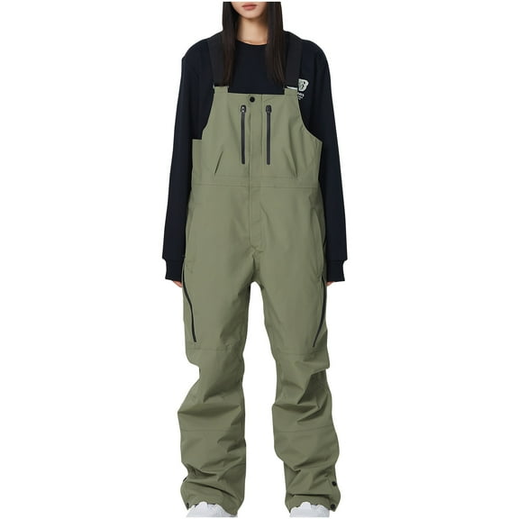 Women Baggy Ski Pants Men Snow Bibs Snowboard Overalls Insulated Warm Waterproof Windproof Winter Outdoor Sports Snowpants Green XS