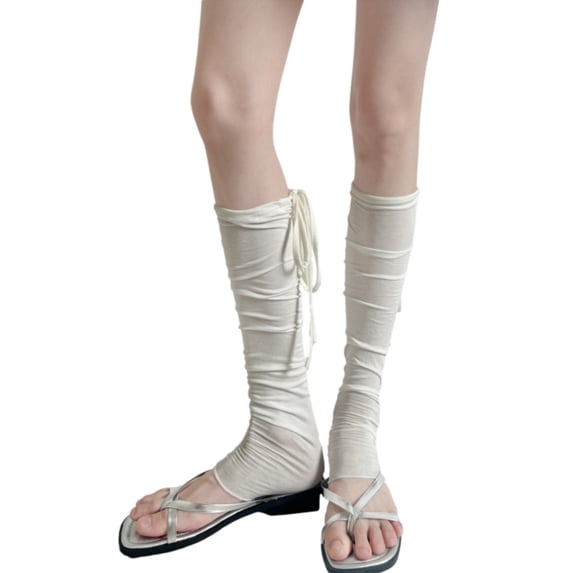 Women Ballet Leg Warmers, Sheer Tie Strap Scrunch Calf Socks for Layered Outfits