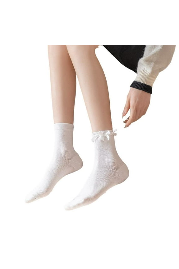 Women Ballet Style Bow Socks Cotton Bootie Socks Cute Above Ankle Crew Socks