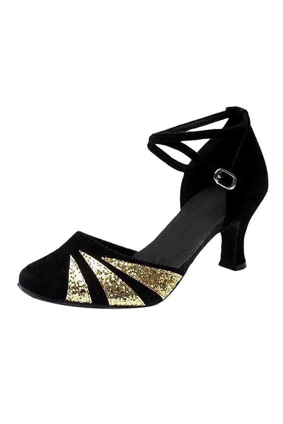 Women Ballroom Dance Shoes Latin Salsa Closed Toe 1920s Retro Sequins Party Wedding Heels Performance Dancing Pumps