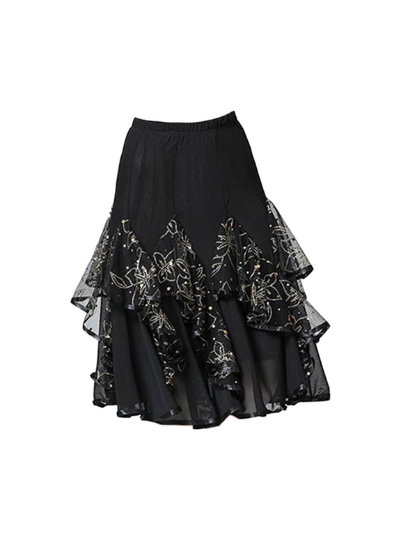 Women Ballroom Latin Tango Dance Skirt Sequin Dress Dance Skirt Hip Skirt Plate