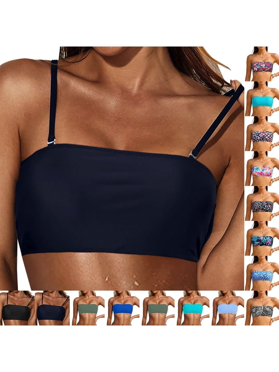 Women Bandeau Bikini Top with Removeable Straps Solid Cute Bikini Tops Summer Trendy Bikini Women's Bikini Only Tops