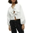 thumbnail image 1 of Women Bandeau Tops Long Sleeve Blouse Tie-up Striped Shirts Loose Ladies Casual Tops Streetwear for Vacation, 1 of 7