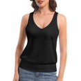 thumbnail image 1 of Women Banded Bottom Tank Tops Ribbed V Neck Sleeveless Casual Tops Summer Loose Fit Shirts, 1 of 6
