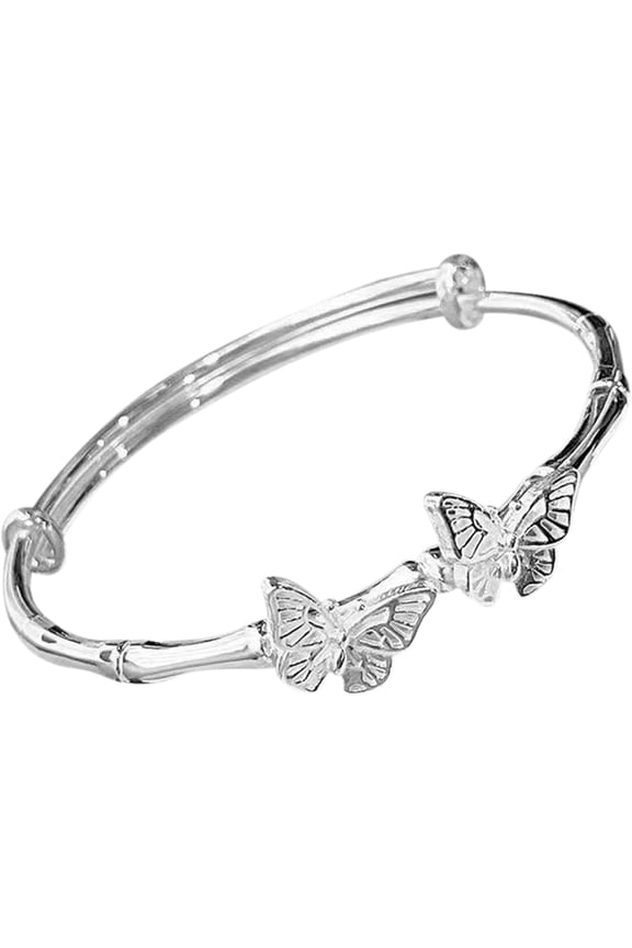 Women Bangle Bracelets, 925 Sterling Silver Adjustable Bracelets Ladies Simple Doubles Butterfly Decoration Bangles Jewelry Birthday Anniversary Mother Valentine Christmas Day Gifts