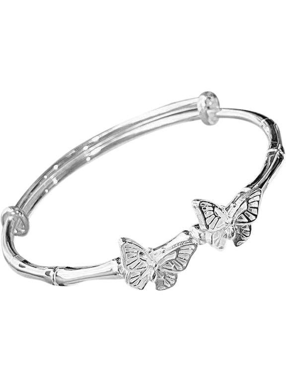 Women Bangle Bracelets, Silver-plated Adjustable Bracelets Ladies Simple Doubles Butterfly Decoration Bangles Jewelry Birthday Anniversary Mother Valentine Christmas Day Gifts