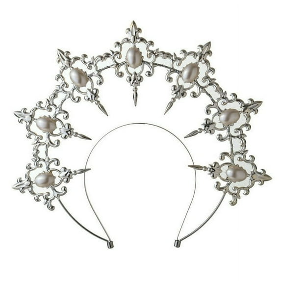 Women Baroque Cross Goddess Halo Crown Tiara Headband Virgin Mary Headpiece