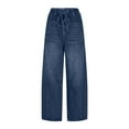 thumbnail image 1 of Women Barrel Jeans High Waisted Wide Leg Drawstring Denim Pants Y2K Baggy Loose Fit Trouser Jeans with Pockets, 1 of 9