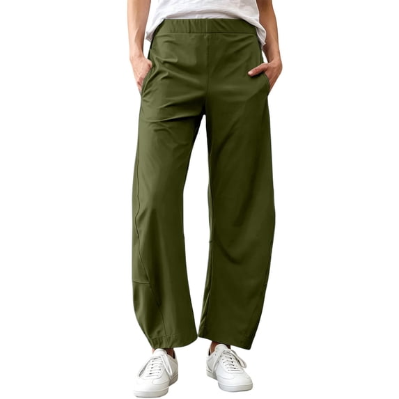 Women Barrel Travel Pants Elastic Waistband Tapered Leg Trousers Lightweight Ankle Baggy Sweatpants, Casual Trousers with Pockets, High Waisted Cropped Pant, For Outdoor Sports