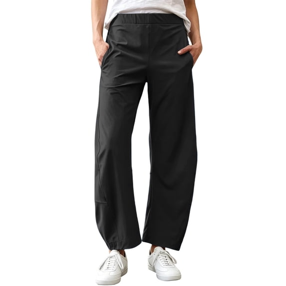 Women Barrel Travel Pants Elastic Waistband Tapered Leg Trousers Lightweight Ankle Baggy Sweatpants, Casual Trousers with Pockets, High Waisted Cropped Pant, For Outdoor Sports