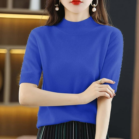 Womens Tops Women Base Sweater Solid Crewneck Knitwear Short Sleeve Pullover Slim Knitted Bottoming Shirt for Autumn Winter Shirts for Women
