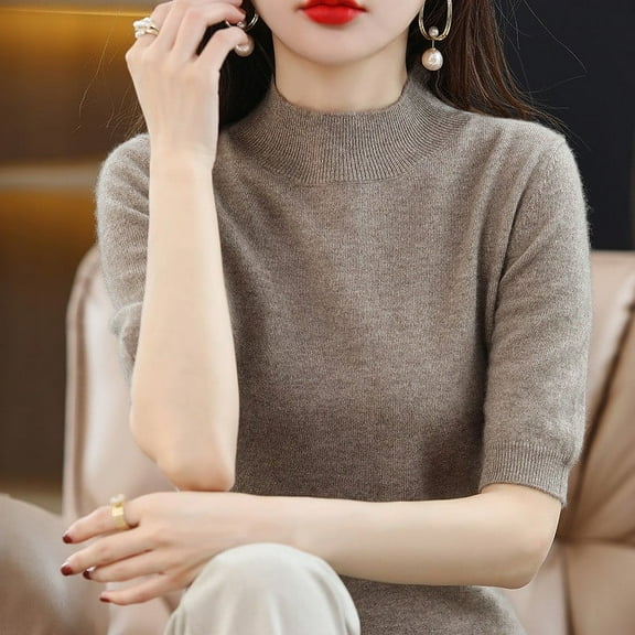 Womens Tops Women Base Sweater Solid Crewneck Knitwear Short Sleeve Pullover Slim Knitted Bottoming Shirt for Autumn Winter Shirts for Women