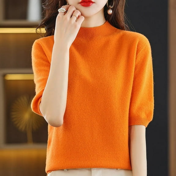 Womens Tops Women Base Sweater Solid Crewneck Knitwear Short Sleeve Pullover Slim Knitted Bottoming Shirt for Autumn Winter Shirts for Women