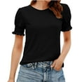 thumbnail image 1 of Women Base T-Shirt Lace Sleeve Crew Neck Casual Tops Summer Comfy Short Sleeve Pullover Tops, 1 of 6