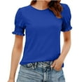 thumbnail image 1 of Women Base T-Shirt Lace Sleeve Crew Neck Casual Tops Summer Comfy Short Sleeve Pullover Tops, 1 of 6