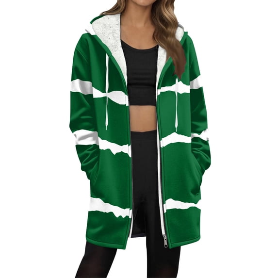 Women Base Zip up Fleece Hoodie Jacket, Stripe Color Block Tops with Pockets, Gradien Thermal Fuzzy Outerwear