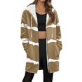 thumbnail image 1 of Women Base Zip up Fleece Hoodie Jacket, Stripe Color Block Tops with Pockets, Gradien Thermal Fuzzy Outerwear, 1 of 5