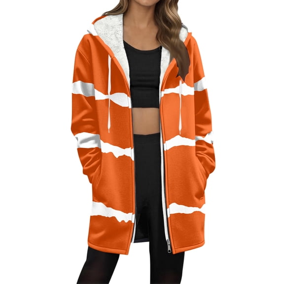 Women Base Zip up Fleece Hoodie Jacket, Stripe Color Block Tops with Pockets, Gradien Thermal Fuzzy Outerwear