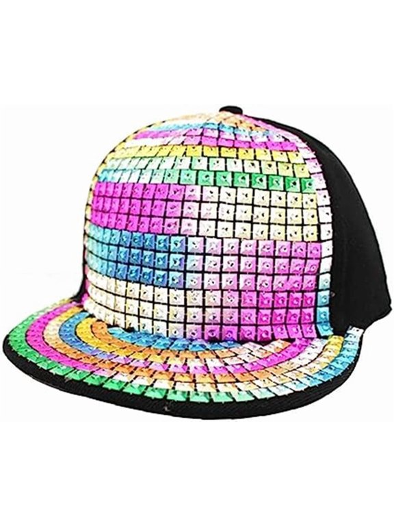 Women Baseball Cap, Shiny Baseball Cap Sequin Reflective Baseball Hat Rivets Hip Hop Caps for Boys Girls