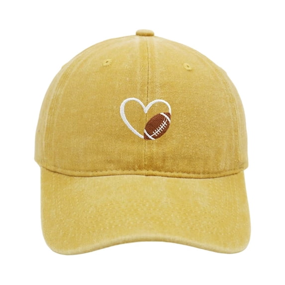 Women Baseball Cap Washed Unisex Baseball Cap Embroidered Heart Football Design Adjustable Low Profile Sports Sun Hat