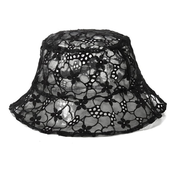 Women Baseball CapTransparent Mesh Lace Bucket Hat Wide Brim Packable Sun Caps Embroidered Flower Fisherman Hats for Girls