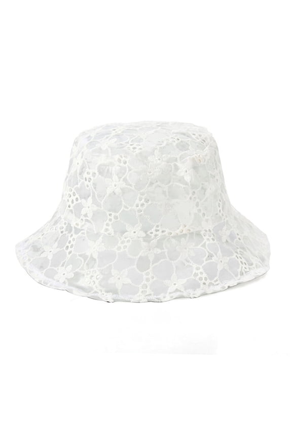Women Baseball CapTransparent Mesh Lace Bucket Hat Wide Brim Packable Sun Caps Embroidered Flower Fisherman Hats for Girls