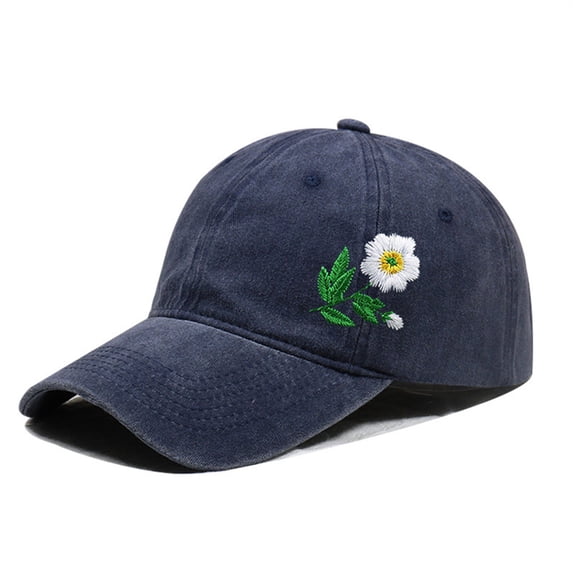 Under $2 Women Baseball Hat for Outdoor AURORADY Hand Embroidered Flower Design Baseball Cap, Navy One Size Baseball Caps
