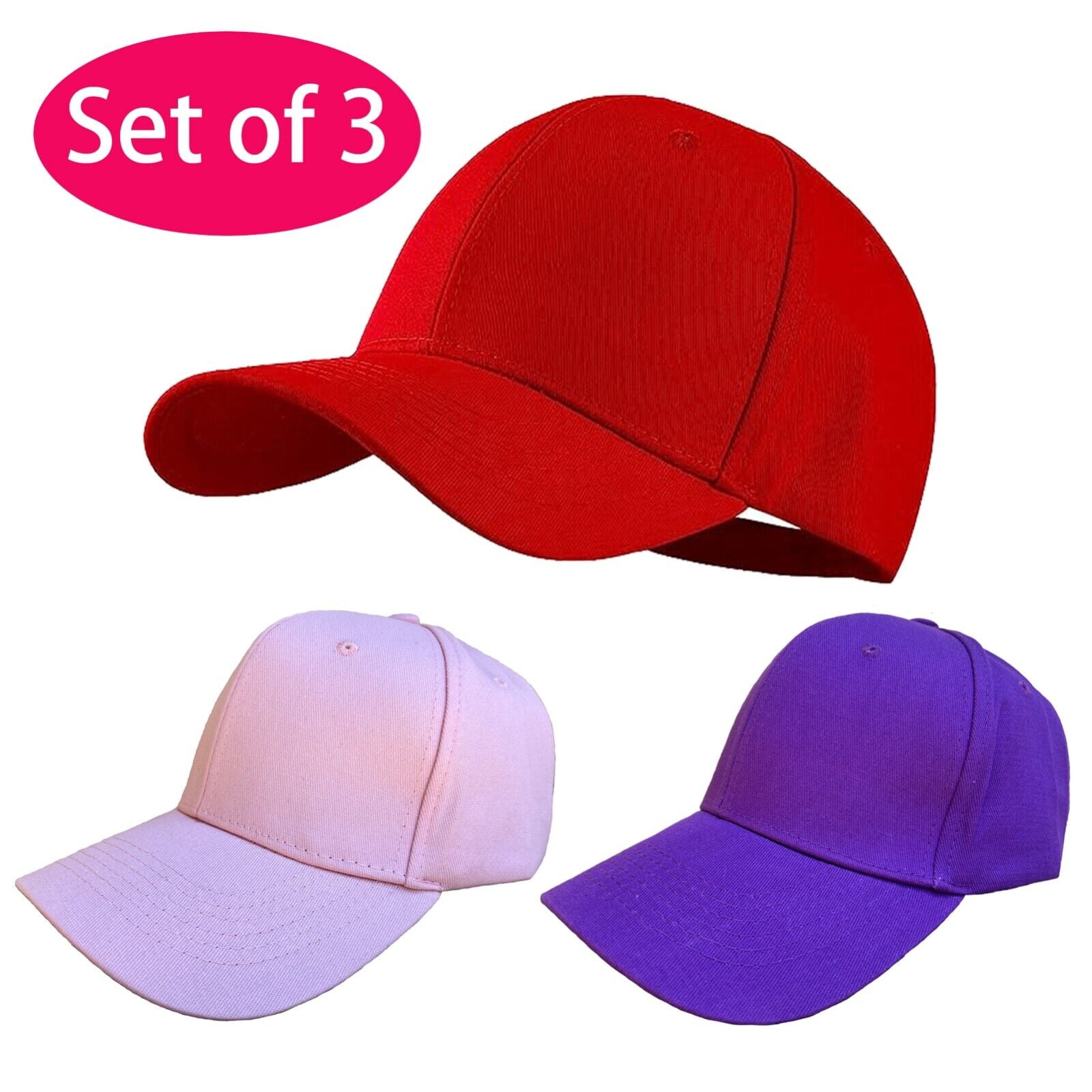 Women Baseball Solid 3, Flex Plain of One Structured Set Cap, 100% Fit Size Cotton Adjustable Polo-Style Hat Hats