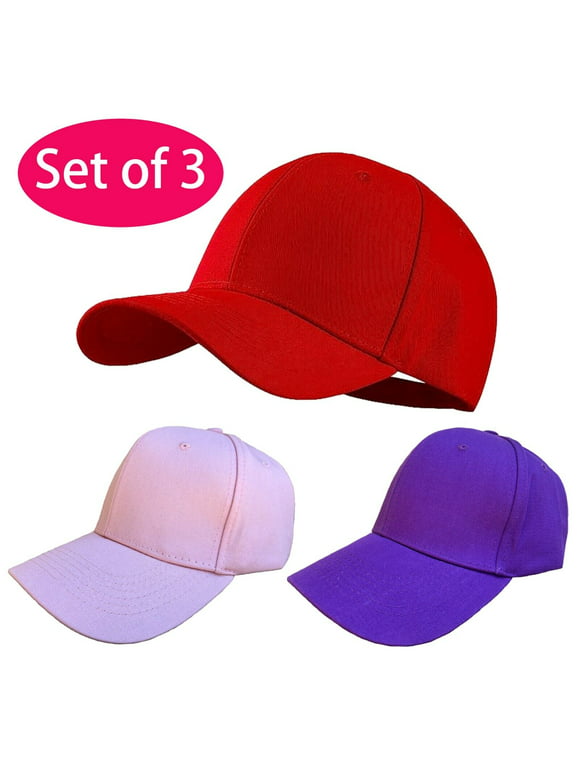 Women Baseball Hats, Set of 3, Adjustable One Size Flex Fit 100% Solid Plain Cotton Cap, Structured Polo-Style Hat
