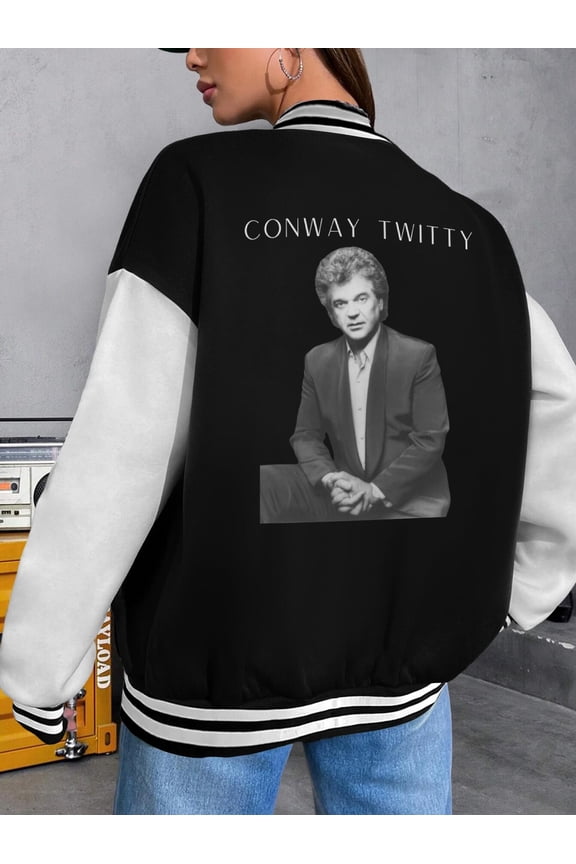 Women Baseball Jacket Conway Twitty Style Bomber Jacket Hoodie Retro Aesthetic 80s 90s Actress Artist Inspired Fashion