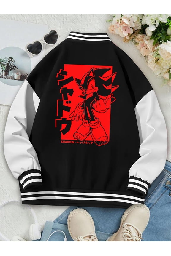 Women Baseball Jacket Japanese Shadow Hedgehog Hoodie For Women's Baseball Hoodies Oversized Streetwear Varsity Jacket