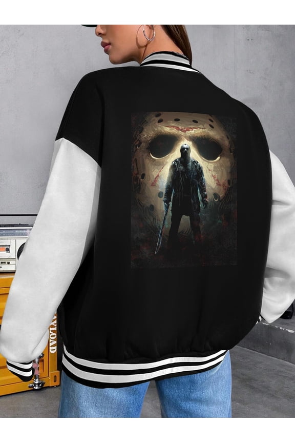 Women Baseball Jacket Jason Voorhees Big Size Hoodie Camp Crystal Lake Friday The Th Halloween Hockey Horror Movies Bomber Hoodie For Women