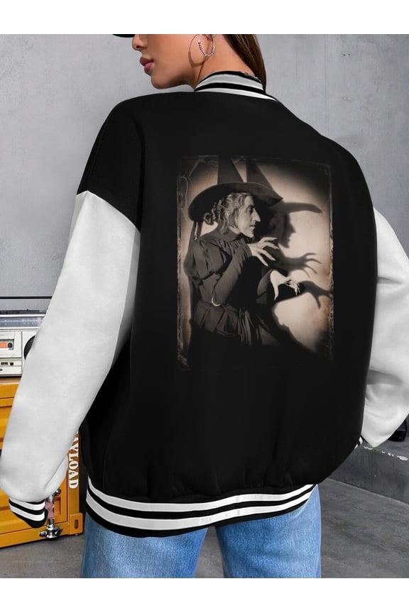 Women Baseball Jacket Wicked Witch Of The West Wizard Of Oz Margaret Hamilton Big Size Women Hoodie Cowardly Lion Fantasy Magic The West For Ladies Bomber Jacket
