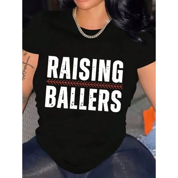 Women Baseball Mom Pattern Shirt Cotton T-Shirt Soft, Breathable, Comfort-Fit Crew Neck Tee, 220g