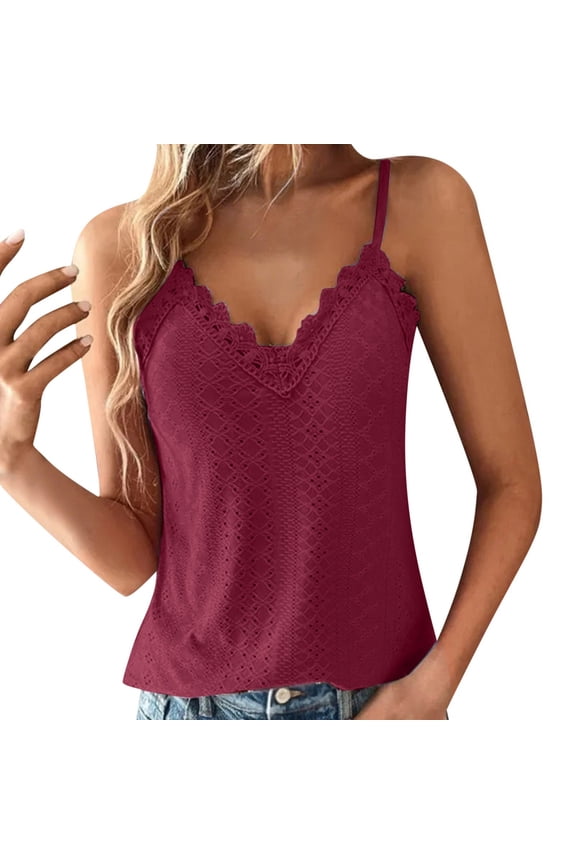 Women Basic Camisoles Casual Tank Tops Lace Elegant Solid Color With Floral Embroidery Blouse For Ladies Sleeveless Basic Casual Undershirt