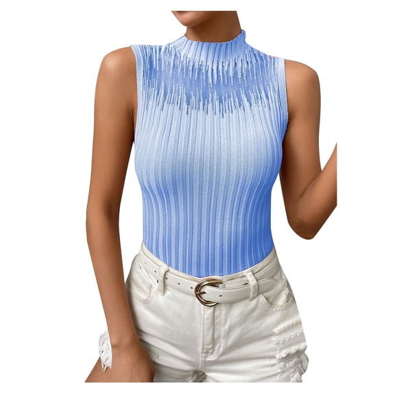Women Basic Camisoles Casual Tank Tops Sheer Mesh Patchwork Mock Neck Sleeveless Basic Tight T Shirts