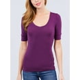 thumbnail image 1 of Women Basic Casual V-Neck Elbow Sleeve Stretchy Jersey T-Shirts Top, 1 of 5