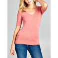 thumbnail image 1 of Women Basic Casual V-Neck Elbow Sleeve Stretchy Jersey T-Shirts Top, 1 of 4