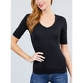 thumbnail image 1 of Women Basic Casual V-Neck Elbow Sleeve Stretchy Jersey T-Shirts Top, 1 of 5