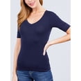 thumbnail image 1 of Women Basic Casual V-Neck Elbow Sleeve Stretchy Jersey T-Shirts Top, 1 of 5