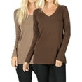 thumbnail image 1 of Women Basic Cotton Relaxed Fit V-Neck(S-3X) Long Sleeve T-Shirt Top (Single & Multi-Packs Available), 1 of 4