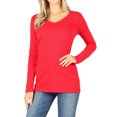 thumbnail image 1 of Women Basic Cotton Relaxed Fit V-Neck(S-3X) Long Sleeve T-Shirt Top (Single & Multi-Packs Available), 1 of 4
