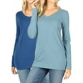 thumbnail image 1 of Women Basic Cotton Relaxed Fit V-Neck(S-3X) Long Sleeve T-Shirt Top (Single & Multi-Packs Available), 1 of 4
