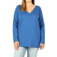 thumbnail image 1 of Women Basic Cotton Relaxed Fit V-Neck(S-3X) Long Sleeve T-Shirt Top (Single & Multi-Packs Available), 1 of 4