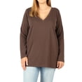 thumbnail image 1 of Women Basic Cotton Relaxed Fit V-Neck(S-3X) Long Sleeve T-Shirt Top (Single & Multi-Packs Available), 1 of 4