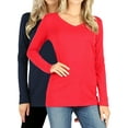 thumbnail image 1 of Women Basic Cotton Relaxed Fit V-Neck(S-3X) Long Sleeve T-Shirt Top (Single & Multi-Packs Available), 1 of 4
