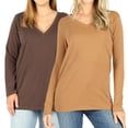 thumbnail image 1 of Women Basic Cotton Relaxed Fit V-Neck(S-3X) Long Sleeve T-Shirt Top (Single & Multi-Packs Available), 1 of 4